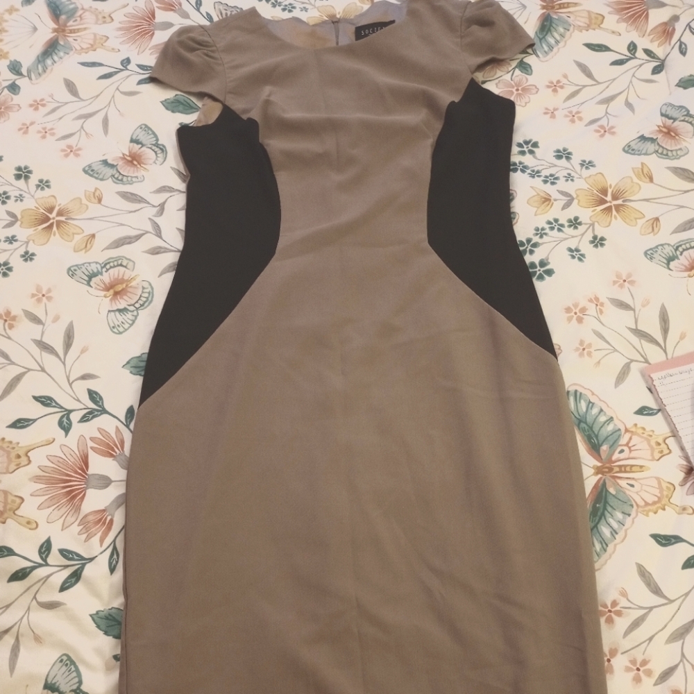 Society New York Tan and Black Bodycon Dress